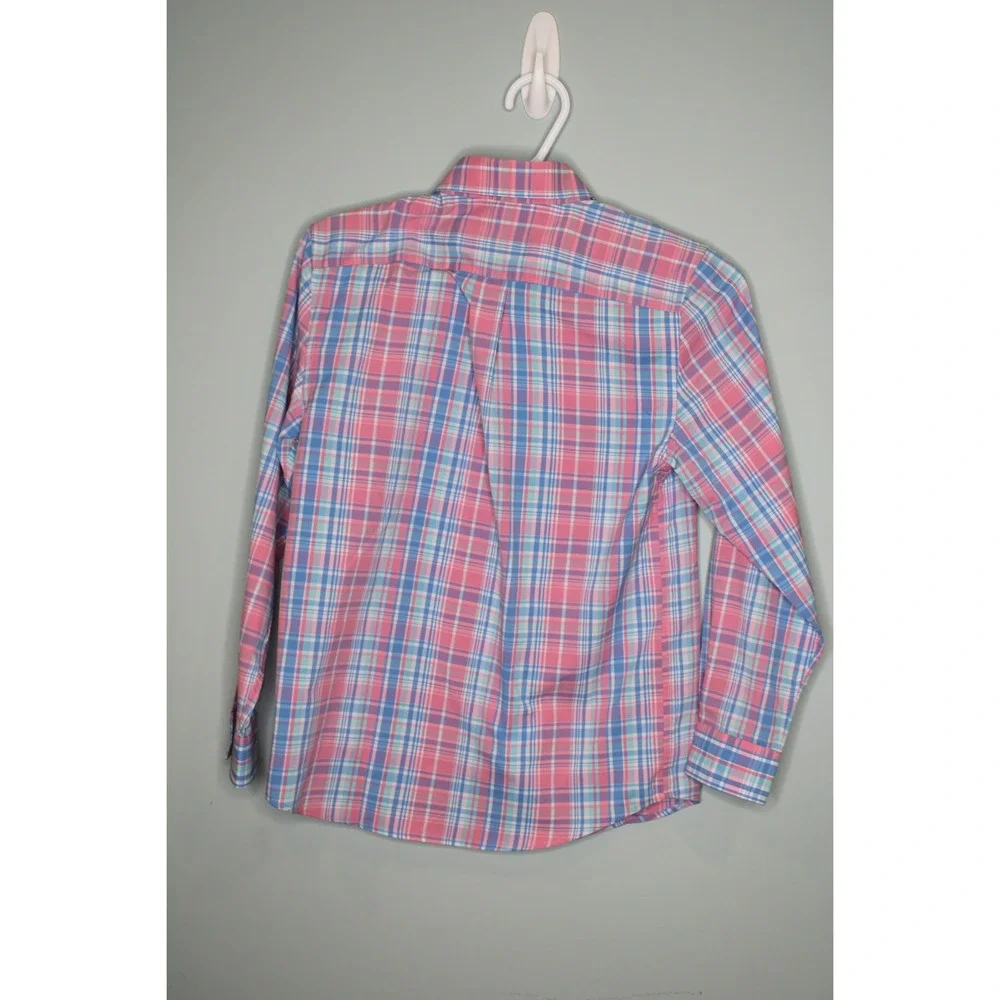 Vineyard Vines Boys Small Pink Blue Plaid Whale Shirt Performance Button Down‎
